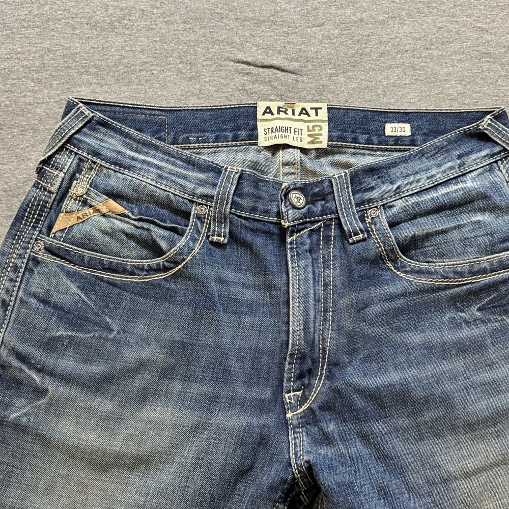 ARIAT Mens M5 Slim Straight Fit Straight Leg Western Rugged Denim Jeans Sz 33x30
